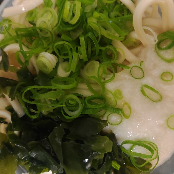 ねぎとわかめと長芋のぶっかけうどん